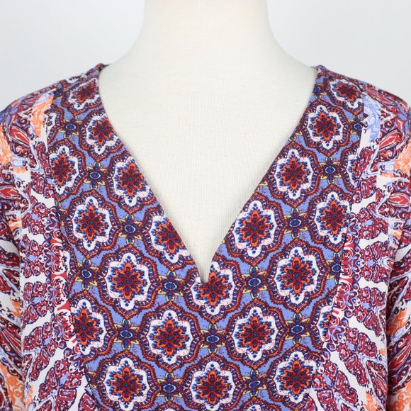 Anthropologie Fig & Flower Womens Large Colorful Roll Tab Blouse Top - Picture 3 of 5